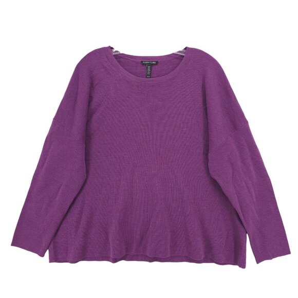 EILEEN FISHER Sweater Purple 100% Extra Fine Merino Wool Dropped Sleeve Size XL - Picture 1 of 7